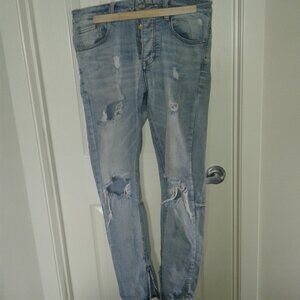 Sixth June Paris distressed mens jeans. Button fly. Zippered ankles.